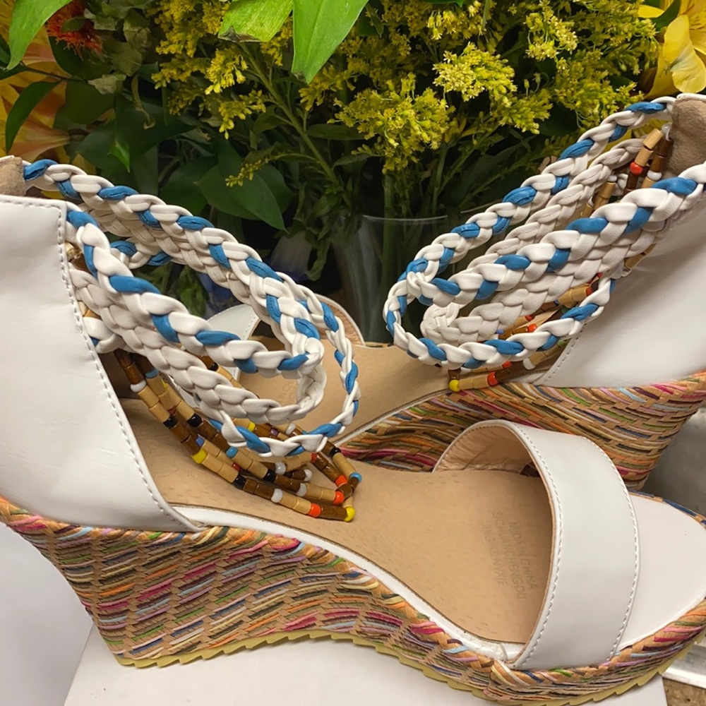Wedge sandals with beaded ankle strap
